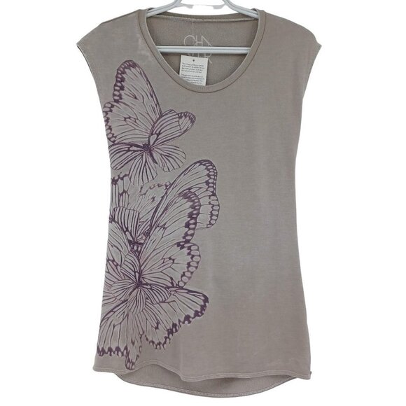 Chaser Butterfly Print Cutout Back Top Gray Women's S NEW Round Neck Lightweight - Picture 1 of 7